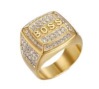 PAURO Men's Stainless Steel Hip Hop Punk Micro Pave CZ Boss Ring Gold Size P 1/2