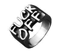 PAURO Men's Stainless Steel Personalized Fuck Off Words Biker Ring Punk Style Silver Black Size P 1/2