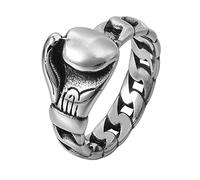 PAURO Men's Stainless Steel Punk Sport Lover Boxing Glove Biker Chain Ring Silver Black Size S