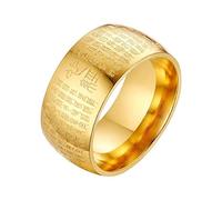 PAURO Men's Stainless Steel Retro Curses Mantra Signet Engraved Amulet Ring Heart Sutra Gold Size V