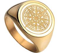 PAURO Men's Stainless Steel Ring Retro Mysterious Round Compass Signet Star Gold Size T