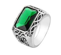 PAURO Men's Stainless Steel Silver Black Square Green Cubic Zirconia Celtic Knot Ring Size V 1/2