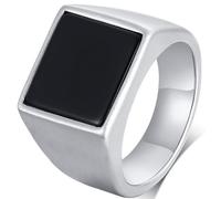 PAURO Men's Stainless Steel Simple Vintage Plane Geometry Gemstone Ring Silver Black Size U