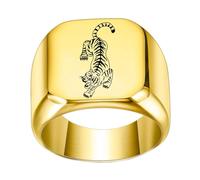 PAURO Men's Stainless Steel Square Vintage Animal Domineering Tiger Punk Ring Gold Size Z+1