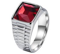 PAURO Men's Stainless Steel Statement Gemstone Rings Comfort Fit Bold Signet Style Promise Band Comfort Fit Faceted Square Stone Jewelery Silver Red Size N 1/2