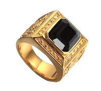 PAURO Men's Stainless Steel Vintage Golden Square Ring Chinese Style Domineering Dragon with Big Stone Black Size V