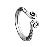 PAURO Men's Stainless Steel Vintage Sun Wukong Monkey King Golden Hoop Amulet Open Warp Ring Silver Black Size S