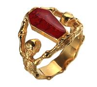 PAURO Men's Stainless Steel Zirconia Gothic Skull Coffin Cocktail Party Biker Ring Gold Size S