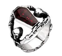 PAURO Men's Stainless Steel Zirconia Gothic Skull Coffin Cocktail Party Biker Ring Silver Size W