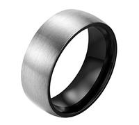 PAURO Men's Titanium Steel Matte Brushed Finish 8mm Wedding Band Dome Ring Black Size P