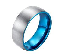 PAURO Men's Titanium Steel Matte Brushed Finish 8mm Wedding Band Dome Ring Blue Size N