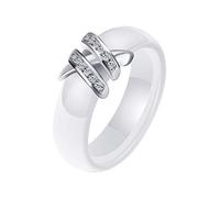 PAURO Men's Women's 6mm Double X Shape Ring Ceramic Micro Round Cubic Zirconia White Size P
