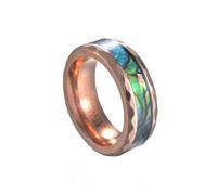 PAURO Men's Women's Stainless Steel 8mm Creative High Polished Abalone Shell Ring Rose Gold Size S