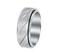 PAURO Men's Women's Stainless Steel 8MM Personality Punk Diagonal Pattern Rotatable Matte Process Ring Silver Size S