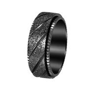 PAURO Men's Women's Stainless Steel 8MM Personality Punk Diagonal Pattern Rotatable Matte Process Ring Black Size Y
