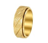 PAURO Men's Women's Stainless Steel 8MM Personality Punk Diagonal Pattern Rotatable Matte Process Ring Gold Size S