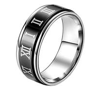 PAURO Men's Women's Stainless Steel 8mm Simple Spinner Roman Numerals Ring Black Size L