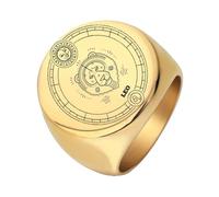 PAURO Men's Women's Stainless Steel High Polished 12 Constellations Horoscope Zodiac Signs Round Ring Gold Leo Size S