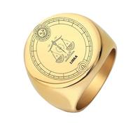 PAURO Men's Women's Stainless Steel High Polished 12 Constellations Horoscope Zodiac Signs Round Ring Gold Libra Size Y