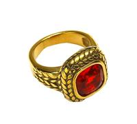 PAURO Men's Women's Stainless Steel Personalized Retro Punk Square Gemstone Wedding Ring Gold Red Size N 1/2