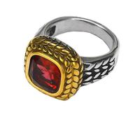 PAURO Men's Women's Stainless Steel Personalized Retro Punk Square Gemstone Wedding Ring Silver Gold Purple Red Size S