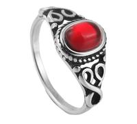 PAURO Men's Women's Stainless Steel Personalized Vintage Hollow Heart Oval Gemstone Ring Silver Red Size U