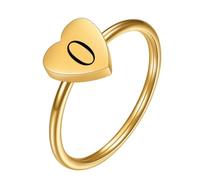 PAURO Men's Women's Stainless Steel Simple Heart Initial Alphabet A to Z Ring Gold O Size N 1/2