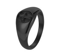 PAURO Men's Women's Stainless Steel Simple High Polish Pray for Happiness Cross Ring Black Size P 1/2