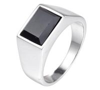 PAURO Square Geometric Gemstone Rings for Men Simple Retro Classic Jewelry Silver Black Size P 1/2