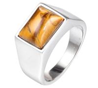 PAURO Square Geometric Gemstone Rings for Men Simple Retro Classic Jewelry Silver Brown Size W