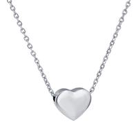 PAURO Stainless Steel 12MM Smooth Heart Necklace for Women Simple Classic Charm Collarbone Chain Silver