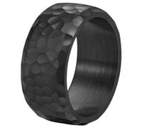 PAURO Stainless Steel 8mm Wide Hammered Honeycomb Textured Rings for Men Women Vintage Statement Wedding Promise Band Jewelry Gift Black Size U