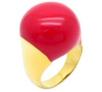 PAURO Stainless Steel Dome Cocktail Gemstone Rings for Women Simple Elegent Statement Jewellery Gift Gold Red Size N 1/2
