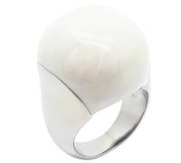 PAURO Stainless Steel Dome Cocktail Gemstone Rings for Women Simple Elegent Statement Jewellery Gift Silver White Size U