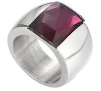 PAURO Stainless Steel Gemstone Rings for Women Wide Band with Square Cut Classic Elegant Simple Cocktail Wedding Promise Band Jewelry Silver Purple Size L 1/2