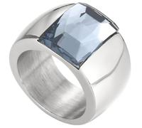PAURO Stainless Steel Gemstone Rings for Women Wide Band with Square Cut Classic Elegant Simple Cocktail Wedding Promise Band Jewelry Silver Gray Size U