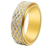 PAURO Stainless Steel Men's Spinner Rings Rhombus Sandblast Textured Band with Micro Pave Cubic Zirconia Rotatable Birthday Jewelry Gift Gold Size Y