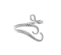 PAURO Stainless Steel Punk Octopus Tentacle Sea Monster Kraken Squid Opening Ring for Men Adjustable Full Silver