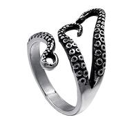 PAURO Stainless Steel Punk Octopus Tentacle Sea Monster Kraken Squid Opening Ring for Men Adjustable Silver