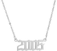 PAURO Stainless Steel Silver Plated Birth Year Necklaces for Women, Birthday Year Number Pendant Jewellery Gift, 2005