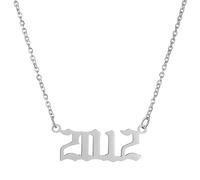 PAURO Stainless Steel Silver Plated Birth Year Necklaces for Women, Birthday Year Number Pendant Jewellery Gift, 2012