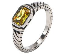 PAURO Stainless Steel Women's Gemstone Rings Vintage Gothic Statement Stackable Wedding Band Comfort Fit Jewelry Silver Yellow Size P 1/2