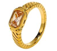 PAURO Stainless Steel Women's Gemstone Rings Vintage Gothic Statement Stackable Wedding Band Comfort Fit Jewelry Gold Yellow Size S