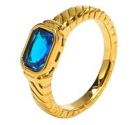 PAURO Stainless Steel Women's Gemstone Rings Vintage Gothic Statement Stackable Wedding Band Comfort Fit Jewelry Gold Blue Size S