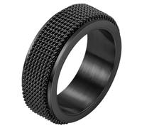 PAURO Unisex 8mm Woven Mesh Texture Spinner Rings | Stainless Steel High-Polish, Rotatable Anxiety Stress Relief Band, Cool Punk Personality Band Jewelry Gift for Men Women