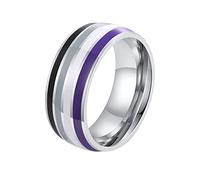 PAURO Unisex Stainless Steel Rainbow Striped Pride LGBT Individual Trends Ring Asexual Size P 1/2