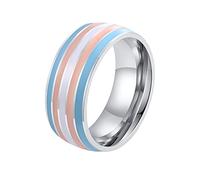 PAURO Unisex Stainless Steel Rainbow Striped Pride LGBT Individual Trends Ring Transgender Size N 1/2