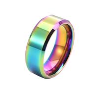 PAURO Unisex Tungsten Steel 8mm Wedding Band Beveled Edge Polished Plain Ring Rainbow Size L