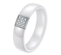 PAURO Unisex's Ceramics 6MM Simple Classic Elegant Square Set with Simulated Diamonds Ring White Size L 1/2