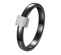 PAURO Unisex's Ceramics Simple Classic Elegant Square Set with Simulated Diamonds Ring Black Size P 1/2
